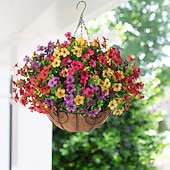 economico Fiore finti-Fiori artificiali pendenti con cestino, piante finte pendenti con fiori di seta artificiali resistenti ai raggi UV per esterni e interni, primavera estate, portico, patio, balcone, giardino,