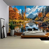 cheap Forest Tapestry-Forest Plants Waterfalls Lake Scenery Tapestry Modern Scenery Beautiful Bedroom Living Room Dormitory University Dormitory Shooting Background Decorative Home Decoration