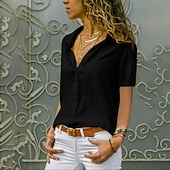economico Bluse e camicie-Per donna Camicia Blusa Patchwork Bottoni Semplice Vintage Elegante Classico Manica Corta Colletto a Camicia Top Regolari Quotidiano Ufficio Lavoro Nero Bianco Giallo Verde Grigio Estate Primavera