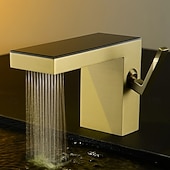 abordables Robinets de lavabo-Robinet de salle de bain cascade, robinet de lavabo à haut débit, mitigeur de lavabo en laiton à montage sur plage, robinet de lavabo monotrou à poignée unique, robinet de meuble-lavabo