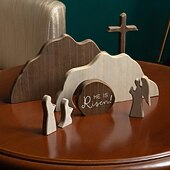 Недорогие Пасха-Пасхальные украшения в виде пустой гробницы, набор фигурок воскресшего Иисуса Христа на тему Рождества Христова с деревянным крестом для украшения дома, офиса, стола, полки, камина – христианские