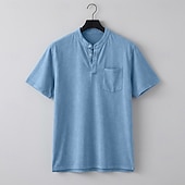 economico magliette di base-Per uomo Maglietta Maglia Henley Camicia 100% cotone lavaggio acido Manica Corta Collo alla coreana Henley Estate Primavera Autunno Semplice Vintage Streetwear Casual Lavato Manica corta Casuale Casa