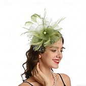 billige Fascinatorer-fascinators Nett Bryllup Bursdag Elegant søt stil Retro Rød Med Fjær Tyll Hodeplagg Hodeplagg