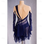 halpa Taitoluistelupuvut-Taitoluistelupuku Naisten Luistimet Hameet Laivasto Tilkkutäkki Epäsymmetrinen helma Elastinen Kouluts Kilpailu Luisteluasu Klassinen Kristalli / Strassi Pitkähihainen Luistelu Taitoluistelu