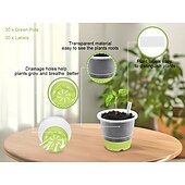 お買い得  植物ケアアクセサリー-蓋付きスタータートレイと植物ラベル付きの4インチ苗カップ10個、透明な苗ポット、補強されたベース付きの再利用可能なプラスチック植木鉢、移植が簡単 &amp;種まき