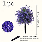 abordables Flores artificiales-Estaca de flores artificiales de 20 pulgadas para decoración de exteriores, color lavanda púrpura, estacas de jardín para el patio. &amp;Césped, plástico resistente que no se decolora, decoración para
