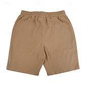cheap Holiday-Men's Shorts Linen Shorts Summer Shorts Beach Shorts Drawstring Elastic Waist Buttons Plain Solid Comfort Breathable Knee Length Daily Outdoor Beach Vacation Fashion Black White Inelastic