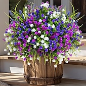 זול פרח מלאכותי-20 חבילות פרחים מלאכותיים לחוץ צמחים מלאכותיים ירק חיצוני דמוי עץ תאשור ללא דהייה שיחים מפלסטיק לעיצוב הבית גינת חווה (מעורב, 3 צבעים מג'נטה סגול לבן)