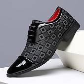 abordables Chaussures Derby-Chaussures décontractées à lacets en similicuir rouge à motifs pour hommes, élégantes et stylées, parfaites pour le travail, les soirées et le quotidien.