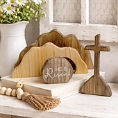 voordelige Pasen-Pasen: Hij is opgestaan, christelijke decoratie, leeg graf, kruis, paasdecoratie voor thuis, houten paastafereel met opstanding, tafeldecoratie, schoorsteenmanteldecoratie, kantoordecoratie,