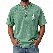 billiga Vintage &amp;amp; Retro-Herr Kokosnötsträd T-shirt Deminskjorta Tvätta skjorta i 100 % bomull Kortärmad Vintage Streetwear Ledigt Ledigt Hem Gata Höst vinter Sommar Vår Svart Rosa ljusgrön Grå Ljusblå Hög krage Henley