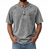 preiswerte Vintage&amp;amp;Retro-Herren Kreuz Jeans hemden Hemd aus 100 % Baumwolle in Säurewaschung Henley Oberteil Kurzarm Vintage Lässig Betrübt Lässig Heim Straße Frühling &amp; Sommer Herbst Winter Sommer Schwarz Rosa Leicht Grün