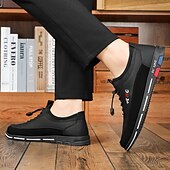 abordables Zapatillas Informales-Zapatillas sin cordones de piel sintética negra para hombre: prácticas, cómodas y elegantes para uso informal y diario.