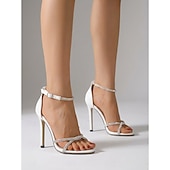 abordables Sandales à talons-Sandales à talons hauts blanches à strass pour femme, élégantes chaussures à talons aiguilles pour cocktail ou bal de promo &amp;événements en soirée