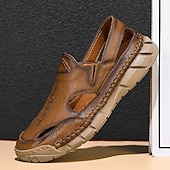voordelige Casual sandalen-Casual loafers voor heren van imitatieleer – ademende instapschoenen voor de zomer met een open design, een lichtgewicht flexibele zool, ideaal voor dagelijks gebruik, reizen en buitenactiviteiten.