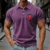 abordables Polo clásico para hombre-SoftFade™ Men's Graphic Acid Wash Shirt 100% Cotton Short Sleeve Polo Shirts Collared Shirts Holiday 3D Print Buttons Spring &amp; Summer Blue Purple Brown