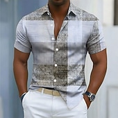 voordelige Geometrisch patroon-Voor heren Geometrisch Kleurenblok Lapwerk Overhemd Overhemd met knopen Casual overhemd Korte mouw Mode-casual Streetwear Vakantie Lente Herfst Strijkijzer 3D-afdrukken shirts met kraag blauw Taling