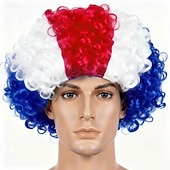 baratos Perucas de Carnaval-Peruca afro listrada tricolor - cabelo cacheado nas cores da bandeira nacional para fãs de esportes