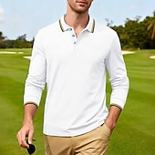 cheap Men's Classic Polo-Men's Golf Shirt Golf Polos Shirts Casual Street Lapel Long Sleeve Basic Modern Plain Buttons Spring Fall Regular Fit Black White Red Navy Blue Dark Grey Light Blue Golf Shirt