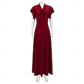 abordables Vestidos de los años 20-Vintage Rugido 20s 1920s Longitud Larga Vestidos Vestido Flapper Mangas cortas El gran Gatsby charlestón Color sólido Corte A Escote en Pico Disfraz Mujer Víspera de Todos los Santos Carnaval bar