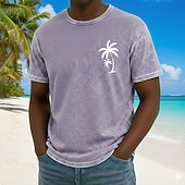 abordables Translation-Homme Cocotier T-shirt T-shirt à lavage minéral Manche Courte T-shirt Lavage à l'acide Col ras du cou Chemise Vintage Rétro Occasionnel Plage Voyage Bleu Violet Gris Été Printemps Vêtement Tenue M L