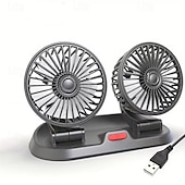 billiga Bilentusiaster-Dubbelhuvudig bilfläkt 12v 24v USB-driven, 360° roterbar bärbar fordonskylfläkt, tyst kraftfull billuftcirkulator för instrumentbrädans nackstöd, universell passform för bil, SUV, lastbil, husbil,