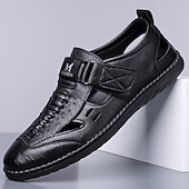 voordelige Casual sandalen-Casual loafers voor heren van imitatieleer – ademend ontwerp met uitsparingen, zachte, gedempte zool, gemakkelijk aan te trekken, elegante schoenen voor elke dag, werk, reizen en buitenactiviteiten.