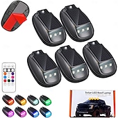 economico Luci decorative-Luce stroboscopica RGB solare per tetto auto con telecomando, luci interne impermeabili per auto, 8 colori, luci stroboscopiche a LED wireless per camion, moto, veicoli, guida notturna