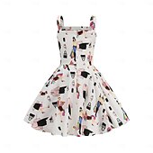 tanie Sukienki-Lata 50. Retro / vintage Do kolan Sukienka Rockabilly Rozkloszowana sukienka Bez rękawów Strój na bal maskowy Dla dziewczynek Halloween Karnawał Bal maskowy Studniówka Wieczorna impreza Przyjęcie