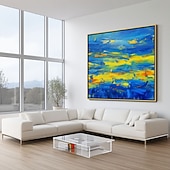 cheap Landscape Paintings-Hand Painted Original Blue Yellow Art Abstract Painting Contemporary Abstract Art Large Abstract Painting Extra Large Texture Abstract Art