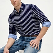 economico Camicie Button Down da uomo-Per uomo Camicia Camicia elegante Camicia button-down Strisce verticali Casuale Quotidiano Blu marino Manica Lunga Collo ripiegato Tutte le stagioni Abbigliamento Patchwork