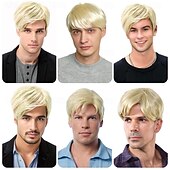 abordables Mens Wigs-Mens Blonde Wig Short Straight Natural Fluffy Layered Synthetic Hair Wigs for Men Guy Daily Wear Anime Costume