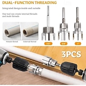 olcso fúrókészlet-3 db integrált belső &amp;külső csőmenetvágó szerszám, kettős funkciójú csőmenetvágó szerszám 1/2"-hoz &amp;3/4" &amp;1"-os PVC/műanyag csövekhez, elektromos fúróval kompatibilis csőmenetvágó készlet