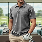 baratos Polo Clássico Masculino-Homens Camisas Polo Camisa 100% algodão com lavagem ácida Casual O negócio Lapela Manga Curta Moda Básico Tecido Vintage Angustiado Verão Primavera Primavera Verão Normal Castanho Escuro Preto Verde