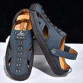 economico Sandali casual-Sandali da uomo bianchi in similpelle – calzature estive casual, cinturino regolabile, scarpe da esterno per resort e vacanze