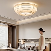 cheap Ring &amp; Round Design-Traditional Japanese Round Hardware Fabric Crystal LED Flush Mount Ceiling Light For Bedroom