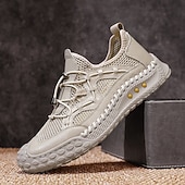 economico Sneakers Casual-Scarpe da ginnastica da uomo beige per attività all'aperto, con lacci, traspiranti, leggere e comode, ideali per escursionismo, viaggi, campeggio, passeggiate su sentieri, avventure all'aria aperta e per uno stile sportivo casual quotidiano.