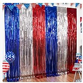billiga U.S. 250-årsjubileum-2-pack patriotiska glitterfoliefransgardiner, röda vita och blå 4 juli-dekorationer för självständighetsdagen, bakgrund för fotobås, metalliska dörrstrippar till fest, Memorial Day, Labor Day