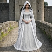 halpa Pukeutua-Retro / vintage Keskiaika Renessanssi Kokopitkä Mekot Normaali Leveä kalvosinnapit Viikinki Outlander Pluskoko Haltia Naamiaispuku Naisten Kelttiläinen Kuninkaallinen Halloween Karnevaali Naamiaiset