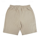 cheap Holiday-Men's Shorts Linen Shorts Summer Shorts Beach Shorts Drawstring Elastic Waist Buttons Plain Solid Comfort Breathable Knee Length Daily Outdoor Beach Vacation Fashion Black White Inelastic