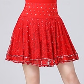 economico Gonne Latine-gonna da ballo da donna nera con strass e pizzo