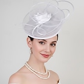 baratos Fascinadores-Fascinadores Sinamay Casamento Aniversário Elegante Vintage Estilo bonito Com Penas Flor Capacete Chapéu