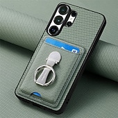 abordables 2026 Samsung Galaxy S26 Série-téléphone Coque Pour Samsung Galaxy S26 S26 Plus S26 Ultra Coque Arrière avec Support Support Anneau Emplacement Carte Rétro TPU Fibre faux cuir
