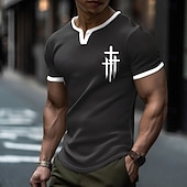abordables T-shirts de foi-Homme Croix Chemise gaufrée T-shirt Manche Courte T-shirt Impression 3D Col ras du cou Chemise Sports Quotidien Rétro Vintage Occasionnel Quotidien Rue Bleu Ciel Noir Kaki Été Printemps Vêtement Tenue