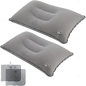 abordables Loisirs en Plein Air-Lot de 2 oreillers de voyage gonflables ultra-légers format A4, petits oreillers carrés en tissu floqué, faciles à ranger, parfaits pour le camping, les siestes au bureau, les voyages, la randonnée et