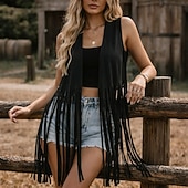 tanie Najfatalniejszy-Retro / vintage Boho 1970 Zamszowa kamizelka Bez rękawów Hipisowskie Grzywka Strój na bal maskowy Damskie Duma Karnawał Festiwal Muzyczny Coachella Dla dorosłych Kamizelka