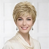 お買い得  古いかつら-女性のための魅力的なショートウィッグ - ナチュラルブロンドのレイヤードピクシーカット