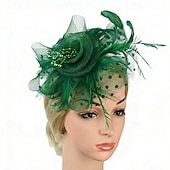 baratos Fascinadores-Fascinadores Rede Casamento Aniversário Vintage Estilo bonito Retro Com Penas Capacete Chapéu