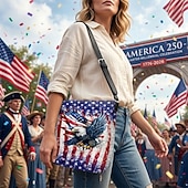 abordables Accessoires-Sac bandoulière femme en polyester, bandoulière ajustable, imprimé audacieux d'aigle et de drapeau américain, parfait pour le 250e anniversaire des États-Unis, la fête de l'indépendance et au quotidien.