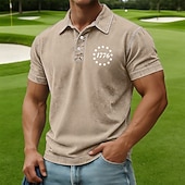 Недорогие Патриотические 250 Поло-4 июля 2026 г., 250-летие Муж. Американский флаг США Рубашка с кислотной стиркой 100% хлопок С короткими рукавами Футболки поло Рубашки с воротником На каждый день